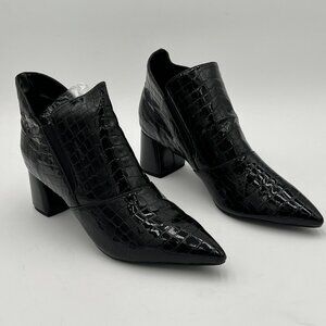 Black Low Cut Block Heels Ankle Zip Boots for Ladies Work Daily and Commuting